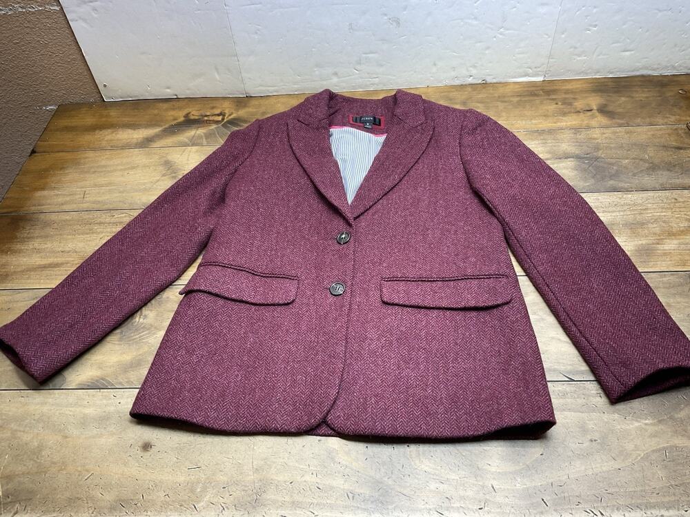 J.CREW PARKE BLAZER MAROON ENGLISH WOOL HERRINGBONE TWEED JACKET SIZE 6